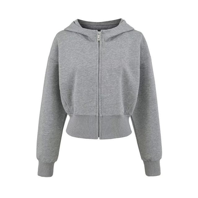 Plain Zip-Up Hooded Sweatshirt