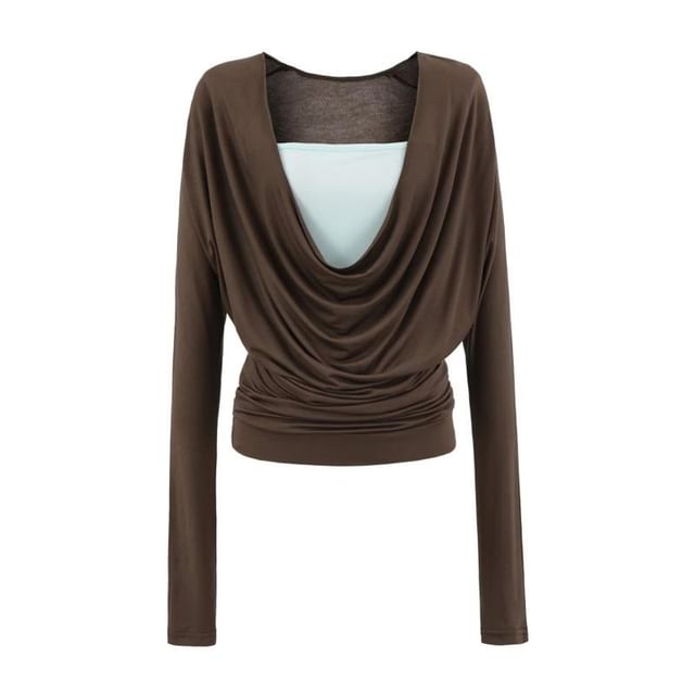 Long Sleeve Cowl Neck Illusion Layered Top