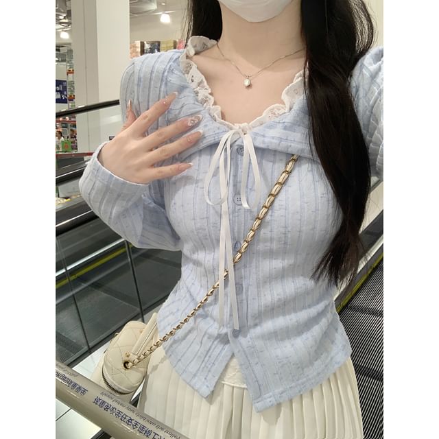 Illusion Two-Piece Long Sleeve Collared Striped Shirt