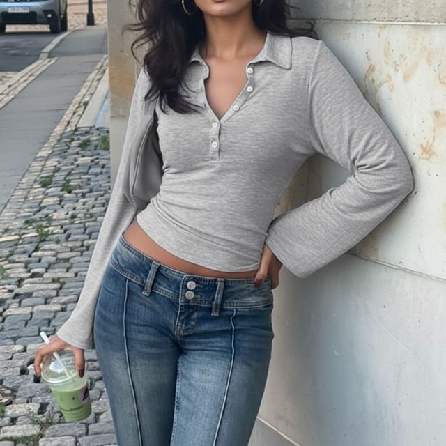 Long Sleeve Plain Polo Shirt