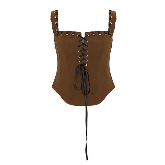 Grommet Lace-Up Crop Camisole Slim-Fit Top