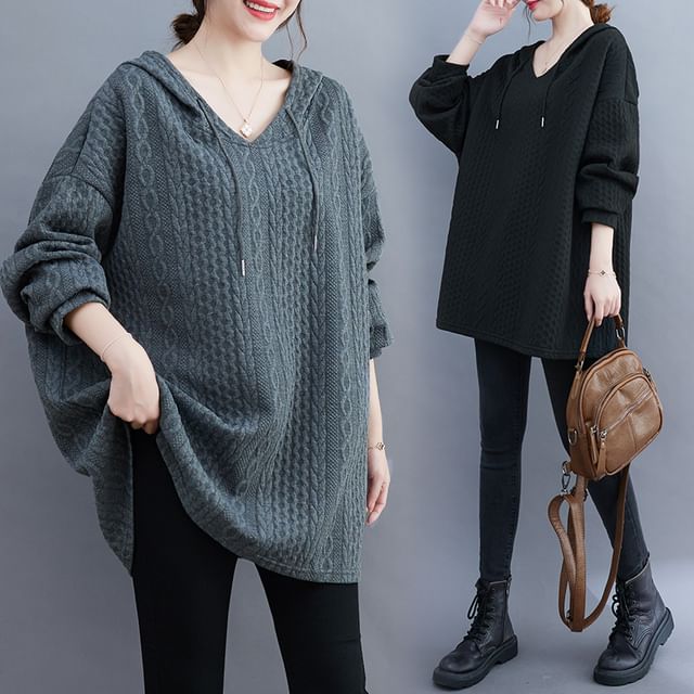 Drawstring Jacquard Hoodie in Oversized Fit