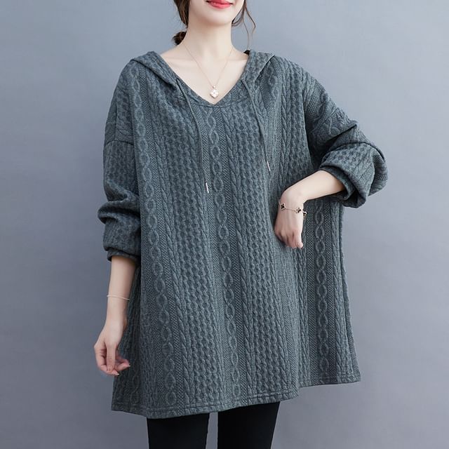 Drawstring Jacquard Hoodie in Oversized Fit