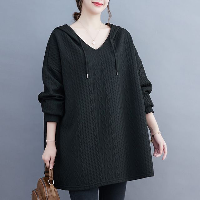 Drawstring Jacquard Hoodie in Oversized Fit