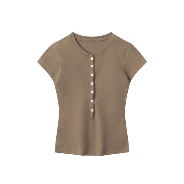 Henley Solid Fitted Short-Sleeve Tee