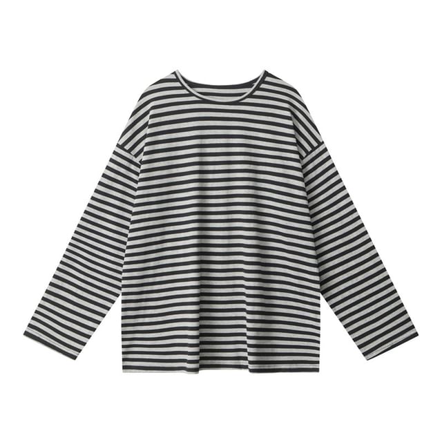 Striped Crew Neck Loose-Fit Long-Sleeve Tee