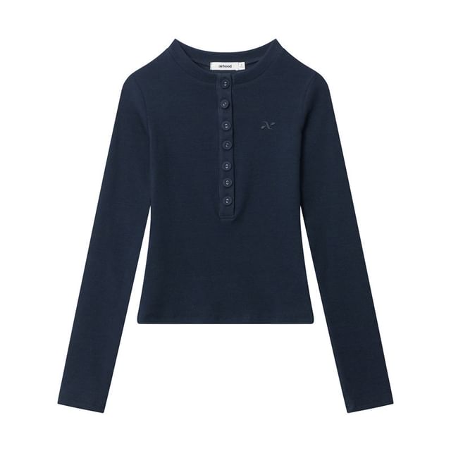 Henley Neck Fitted Long-Sleeve Top
