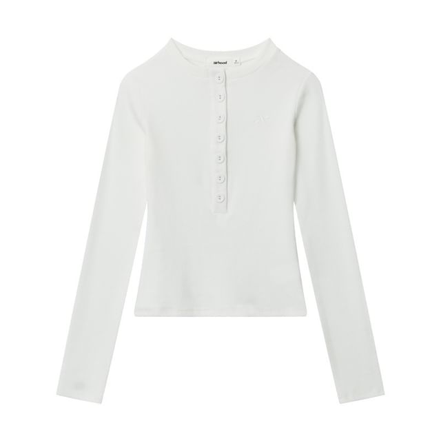 Henley Neck Fitted Long-Sleeve Top