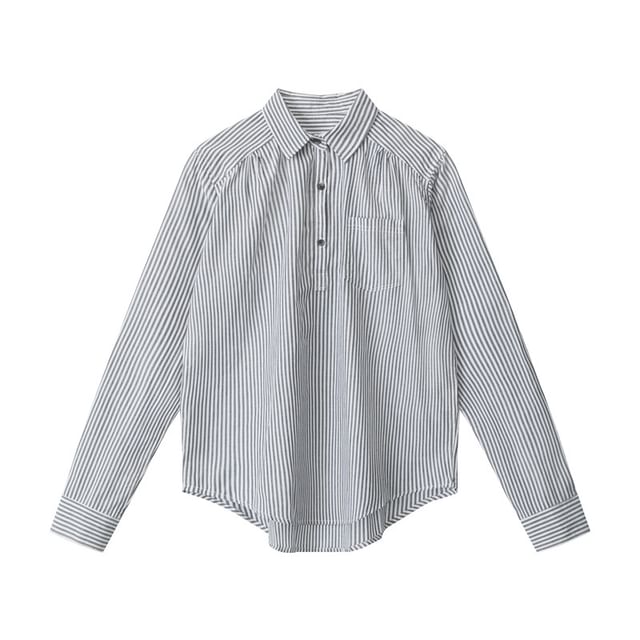 Striped Collared V-Neck Fitted Long-Sleeve Shirt