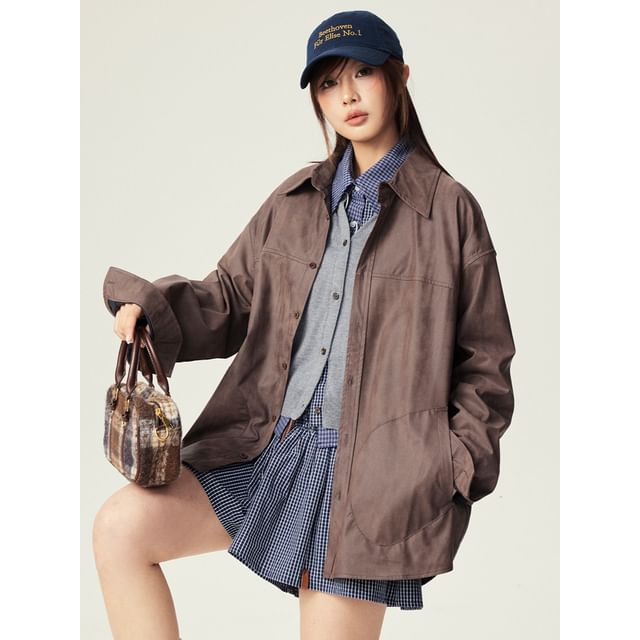 Oversized Faux Leather Shirt Jacket