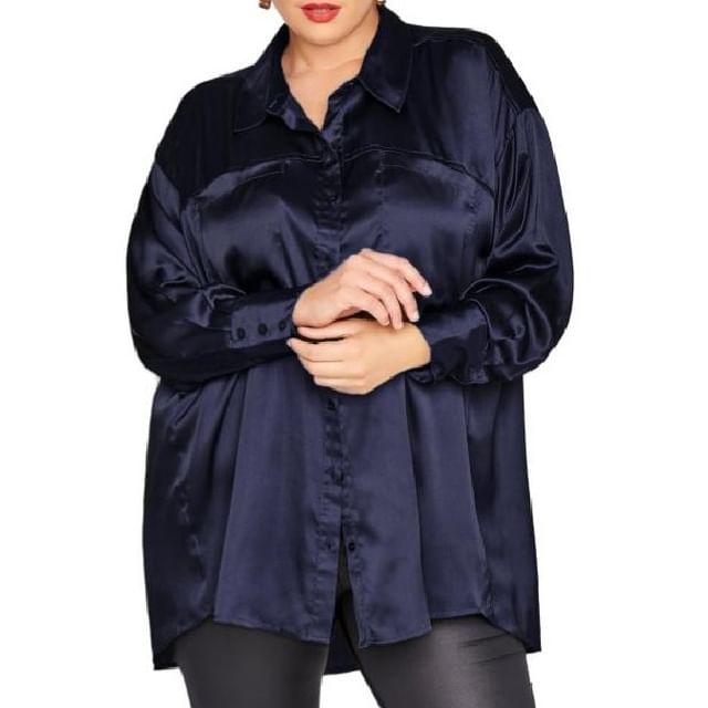 Satin Tunic Shirt with Long Sleeves