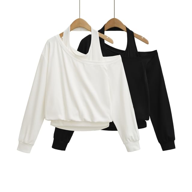 Cutout Sweatshirt with Faux Two-Piece Design