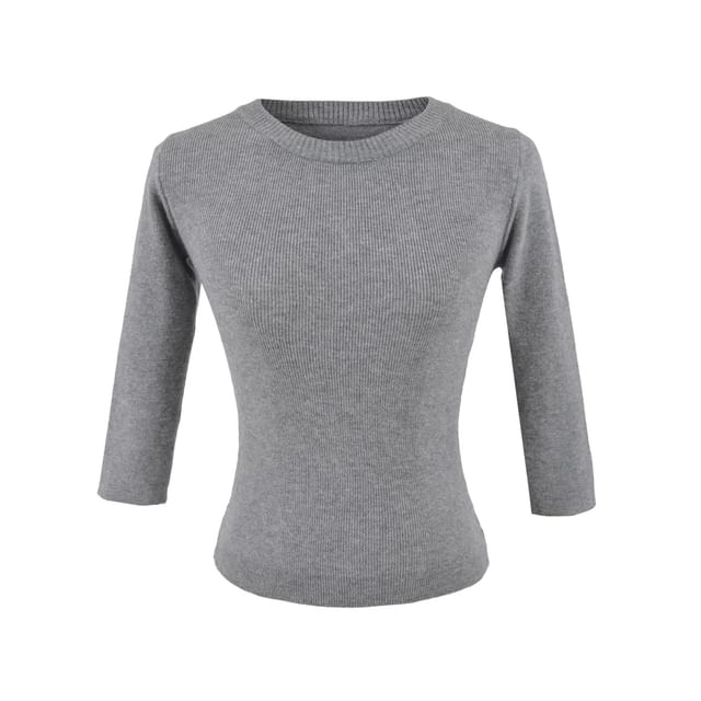 Three-Quarter Sleeve Knit Top with Crew Neck and Matching Mini Skirt
