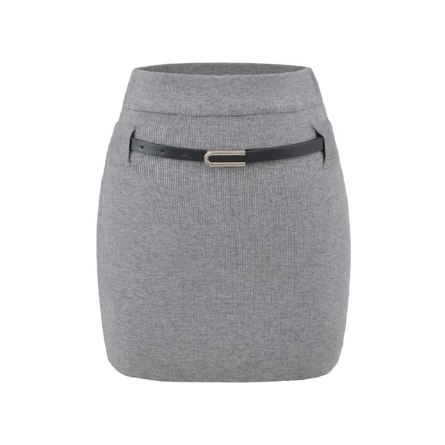 Three-Quarter Sleeve Knit Top with Crew Neck and Matching Mini Skirt