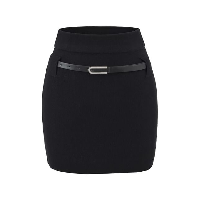 Three-Quarter Sleeve Knit Top with Crew Neck and Matching Mini Skirt