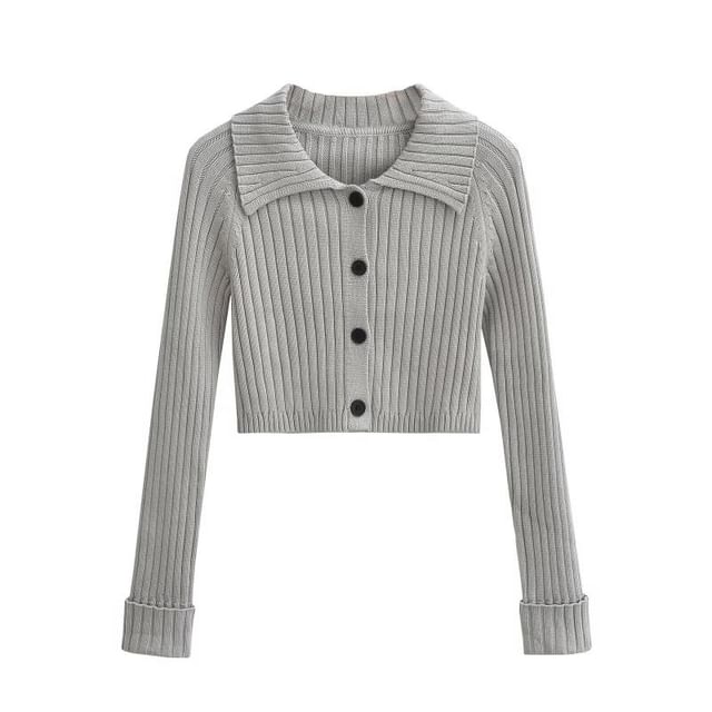 Collared Knit Top with Button Closure and Long Sleeves
