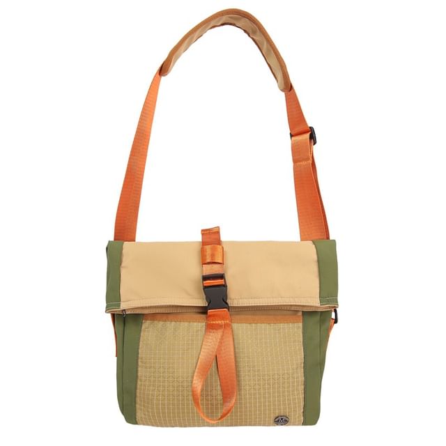 Plaid Panel Buckled Crossbody Bag