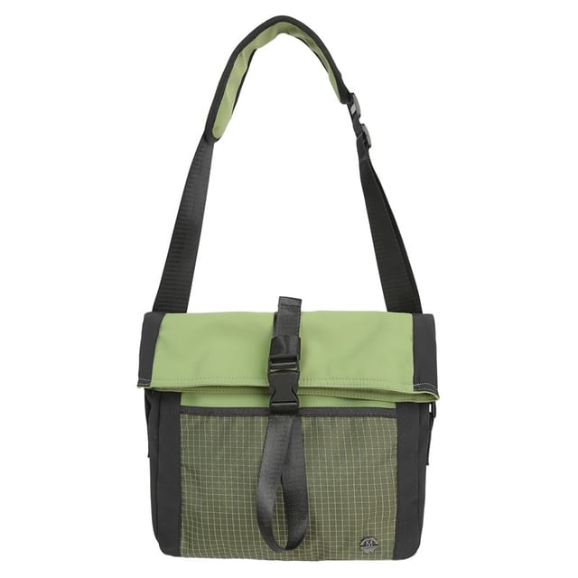 Plaid Panel Buckled Crossbody Bag