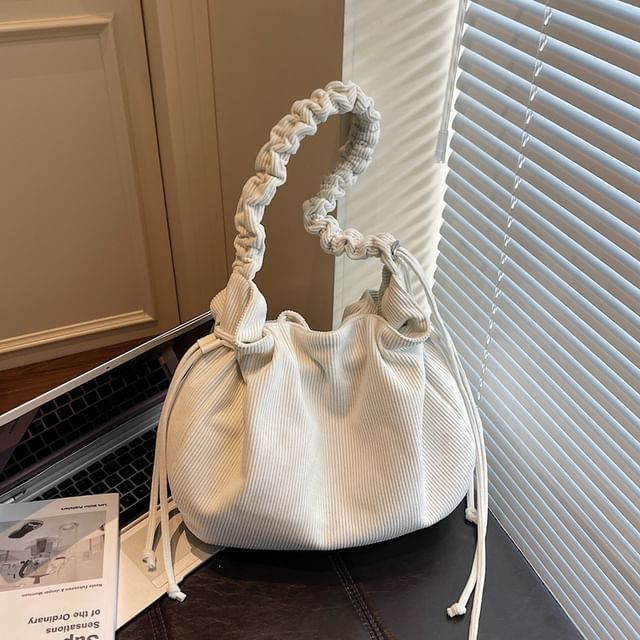 Corduroy Drawstring Shirred Shoulder Bag
