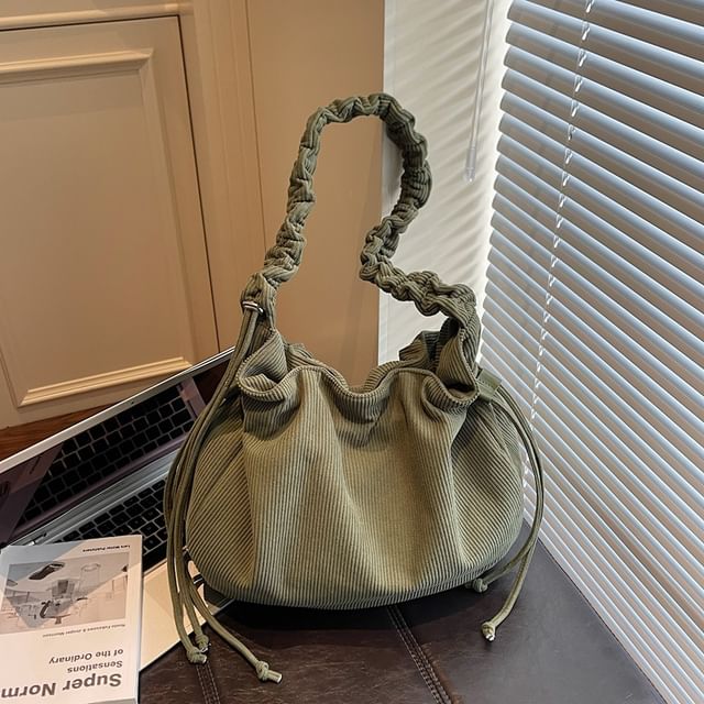 Corduroy Drawstring Shirred Shoulder Bag