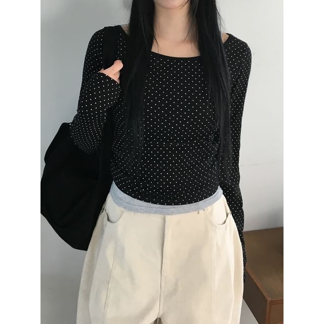 Long Sleeve Polka Dot Fitted Tee