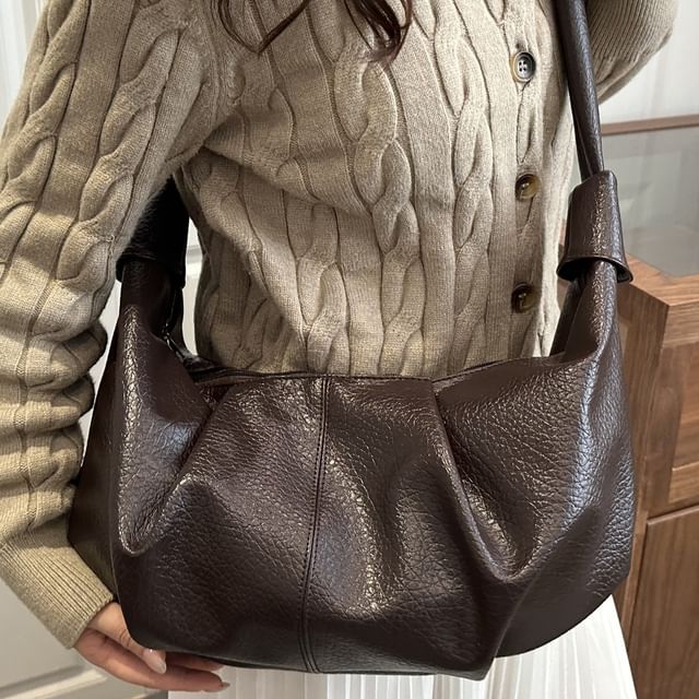 Faux Leather Plain Hobo Bag