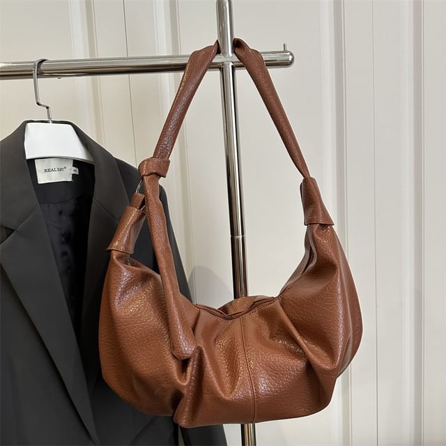 Faux Leather Plain Hobo Bag