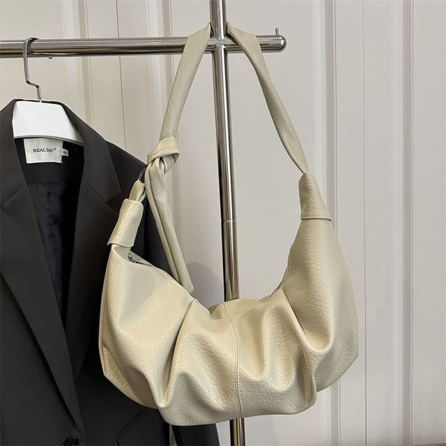 Faux Leather Plain Hobo Bag
