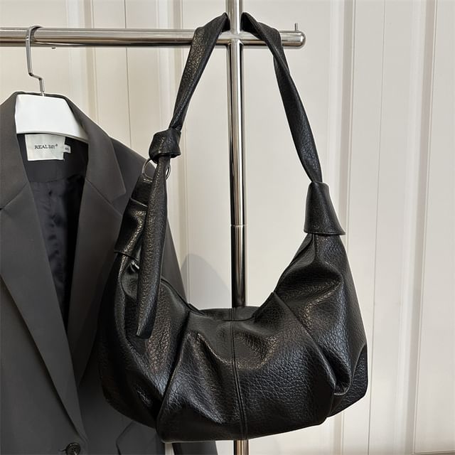 Faux Leather Plain Hobo Bag