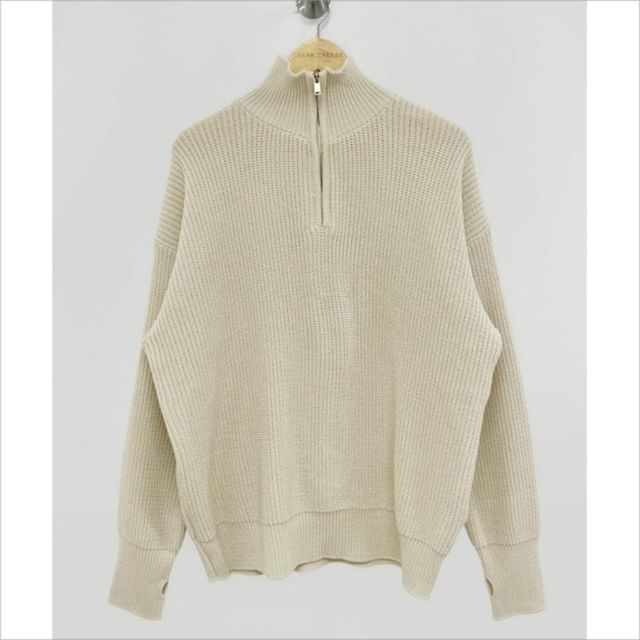 Oversized Half-Zip Ribbed Knit Sweater