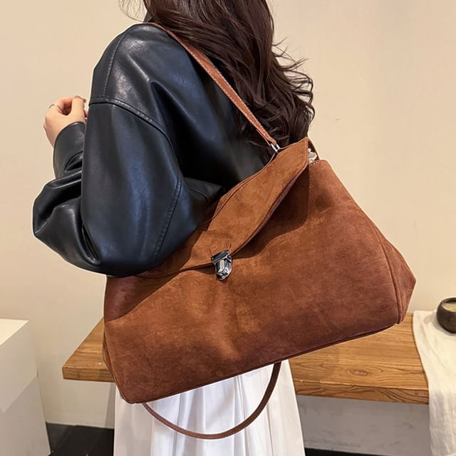 Buckle Flap Faux Suede Crossbody Shoulder Bag