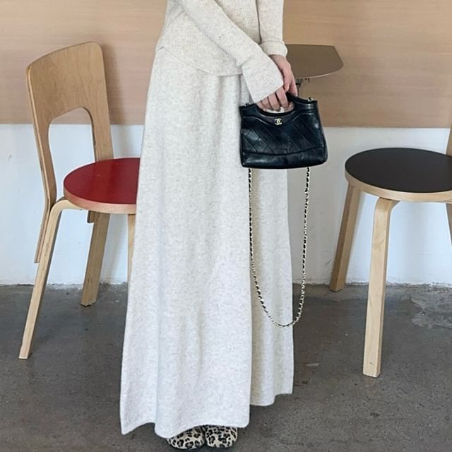 Long-Sleeve Knit Top & Tie Neck Cape & Maxi Skirt Set