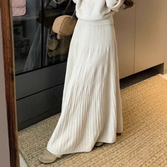 Turtleneck Drop Shoulder Sweater & Maxi Skirt Set