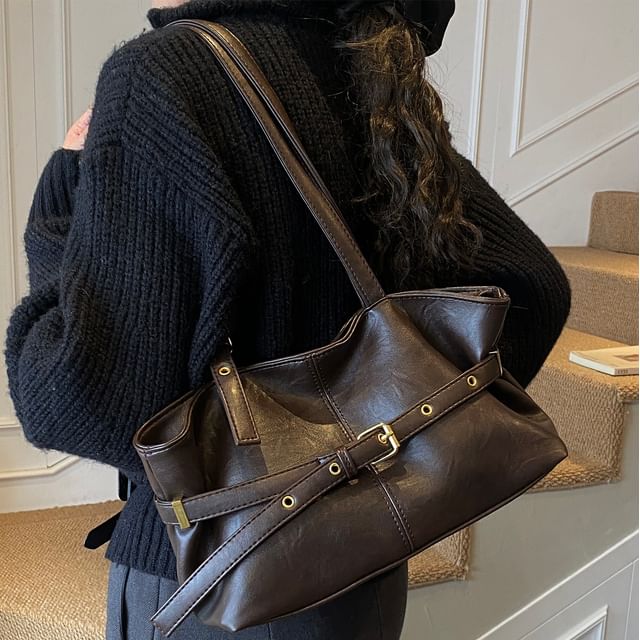 Belted Faux Leather Shoulder Bag