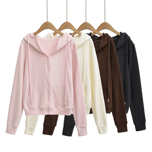 Fleece-Lined Zip-Up Hoodie with Stand Collar