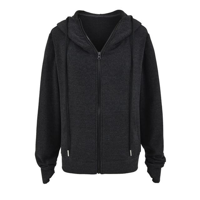 Fleece-Lined Zip-Up Hoodie with Stand Collar