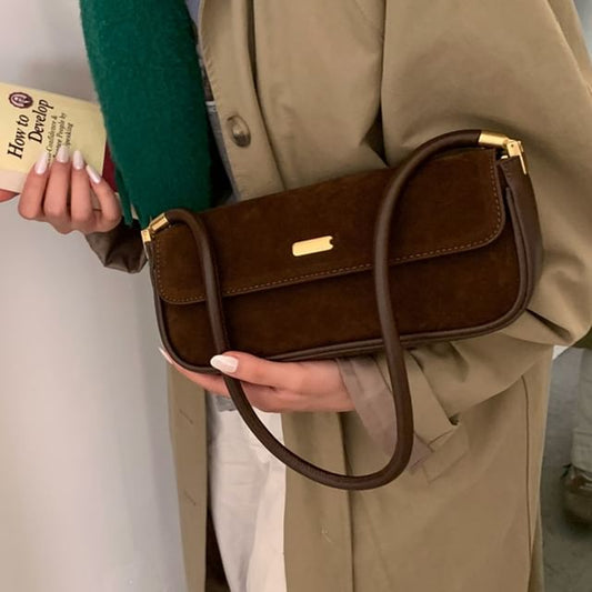 Faux Suede Flap Shoulder Bag