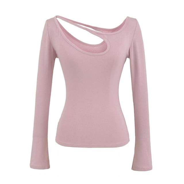Cutout Detail Long-Sleeve Fitted Top with Eyelet Design