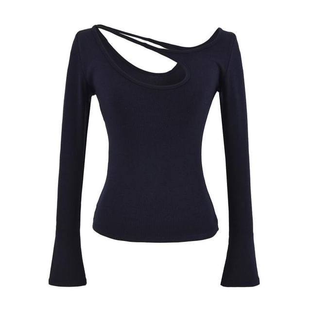 Cutout Detail Long-Sleeve Fitted Top with Eyelet Design