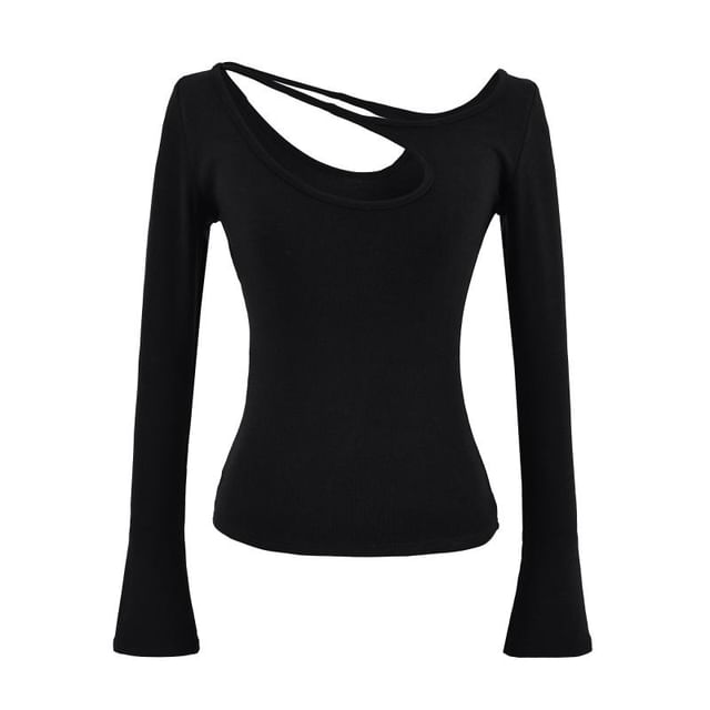 Cutout Detail Long-Sleeve Fitted Top with Eyelet Design