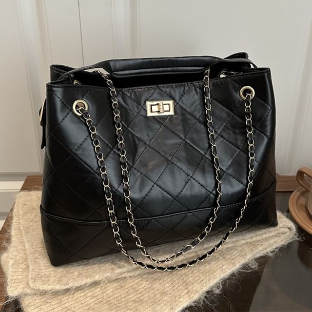 Faux Leather Quilted Shoulder Bag