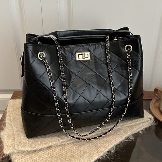 Faux Leather Quilted Shoulder Bag