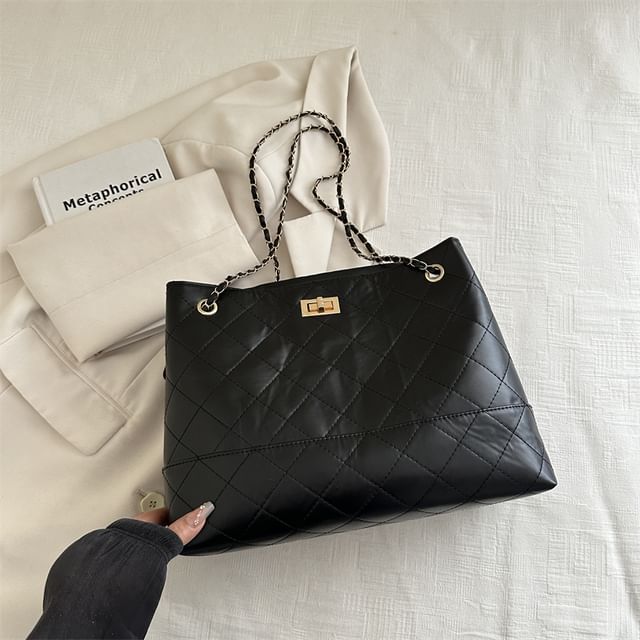 Faux Leather Quilted Shoulder Bag