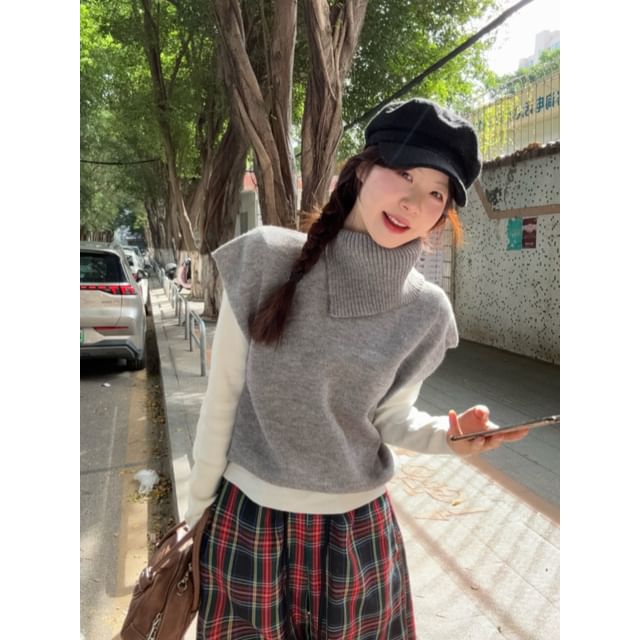 Turtleneck Cap-Sleeve Knit Top or Long-Sleeve Tee