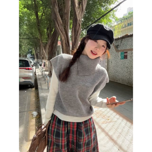 Turtleneck Cap-Sleeve Knit Top or Long-Sleeve Tee