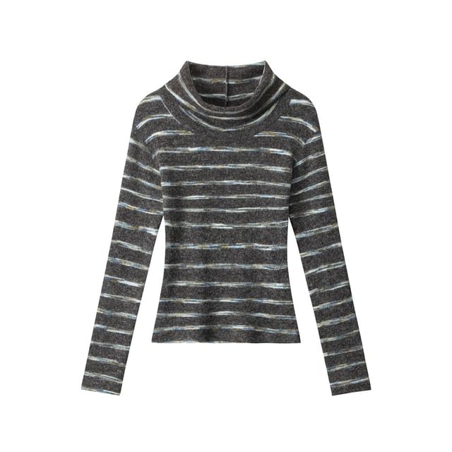 Turtleneck Striped Long-Sleeved Slim-Fit Sweater