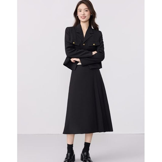 Lapel Collar Blazer & Maxi Skirt Set