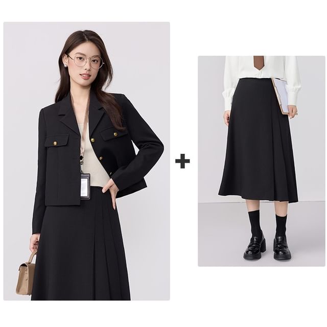 Lapel Collar Blazer & Maxi Skirt Set