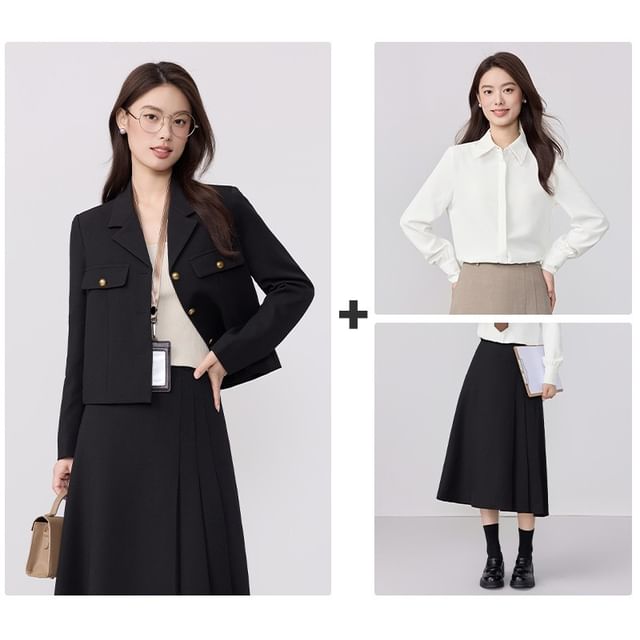 Blazer, Maxi Skirt, Long Sleeve Shirt Set