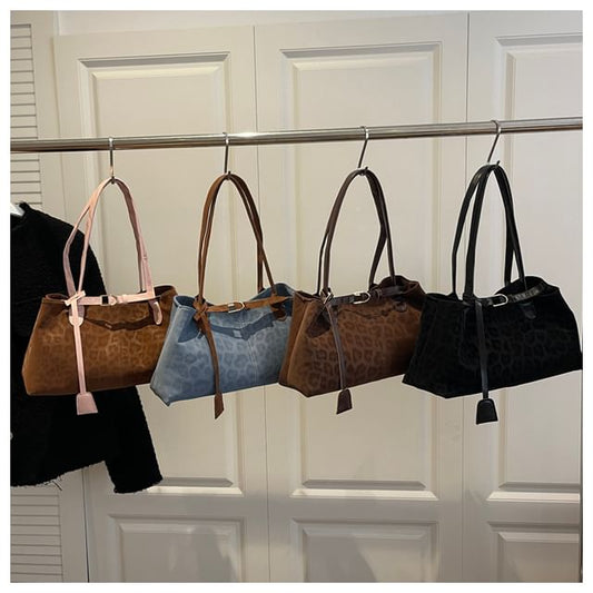 Leopard Print Buckled Shoulder Bag